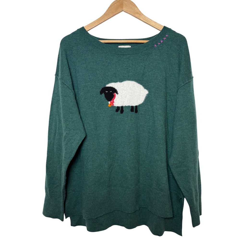 Sundance Sheep Wool Blend Sweater Green Womens XL Embroidered Knit